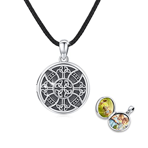 REDSUN Kompass Medaillon Halskette 925 Sterling Silber Mondstein Kette Keltisches Knoten Foto Medaillon Amulett Medallion mit Foto Kompass Schmuck für Herren Sohn Jungen Damen Geschenke von REDSUN