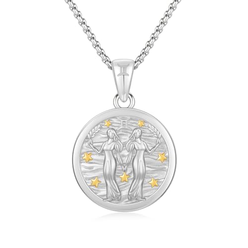 REDSUN Halskette mit Sternzeichen Zwilling 925 Sterling Silber 12 Konstellationen Sternzeichen Stern Halskette Tierkreiszeichen Anhänger Astrologie Horoskop Schmuck Geschenke Für Männer Frauen（Silber） von REDSUN