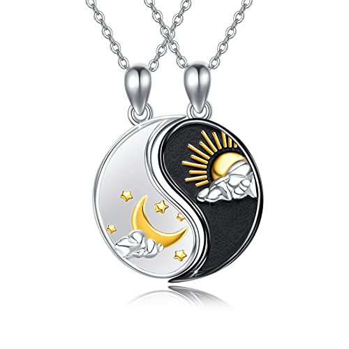 REDSUN Yin Yang Halskette 925 Sterling Silber Sonne Mond Anhänger für Paar 2 Stück Yin Yang Kette Sonne Anhänger Geschenk für Damen Herren Freunde Couple von REDSUN