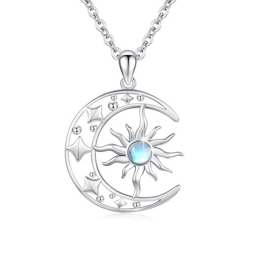 REDSUN Sonne und Mond Kette 925 Sterling Silber Halbmond Sonne Anhänger Mondstein Halskette Mond Schmuck Geschenk für Damen Mädchen Kinder von REDSUN