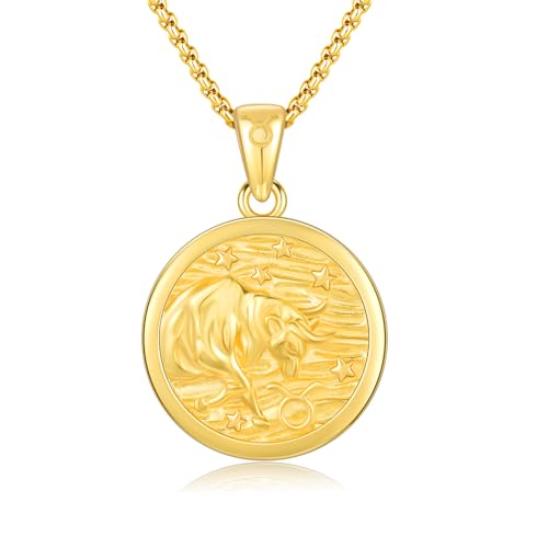 REDSUN Stier Sternzeichen Halskette 925 Sterling Silber 12 Konstellation Kette Gold Tierkreiszeichen Anhänger Astrologie Horoskop Anhänger Sternzeichen Halskette Für Männer Frauen von REDSUN