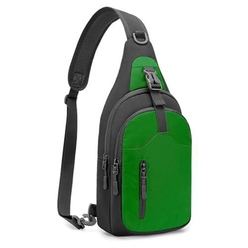 REETEE Leichte Brusttasche Sling Schulter Rucksäcke, Brusttasche Herren mit Verstellbarem Schultergurt, Umhängetasche Crossbody Bag Backpack für Outdoorsport, Radfahren, Hundewandern (Grasgrün) von REETEE