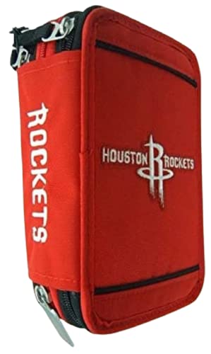 NBA Federmäppchen Houston Rockets 3 Etagen mit Reißverschluss komplett + gratis Glitzerstift + Lesezeichen, mehrfarbig von REGALIDEA
