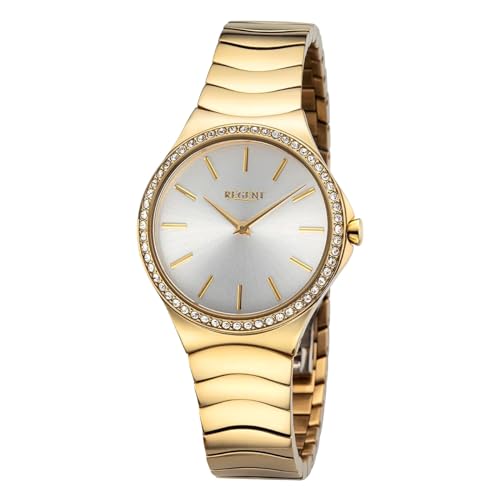 REGENT Damen Armbanduhr Analog Metallarmband Gold UR2212813 Analoguhr von REGENT