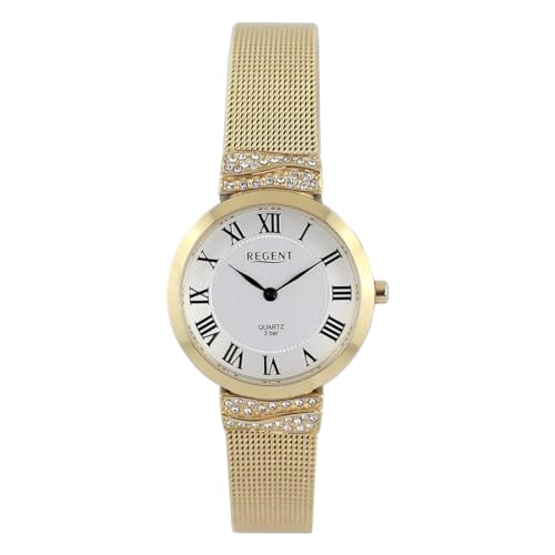 REGENT Damen Armbanduhr Analog Metallarmband Gold UR2214011 Analoguhr von REGENT