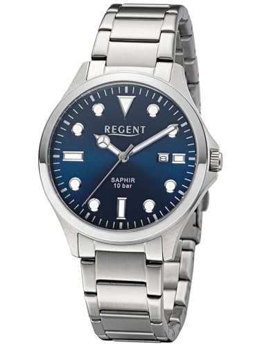 REGENT Herrenuhr mit Gliederband Datumsanzeige 10 ATM Saphirglas F-1454 von REGENT