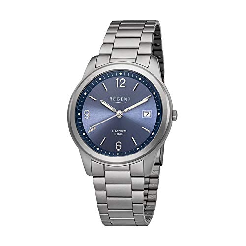 Regent Herren Uhr F-1173 Metall Quarz Armband-Uhr Titan-Uhr Silber URF1173 von REGENT