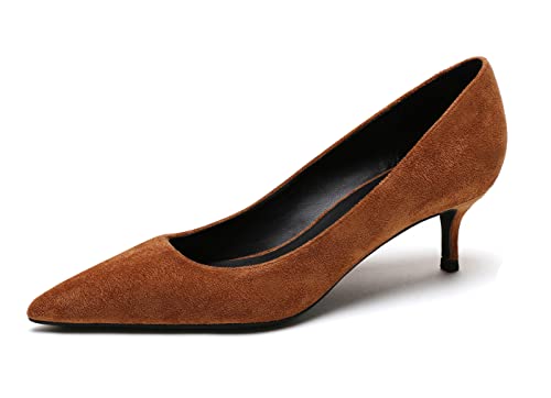 Damen Wildleder Mid Low Heels Heels Pumps Breite Klassische Spitzen-Toe Pump Schuhe Braun 38 EU von REKALFO