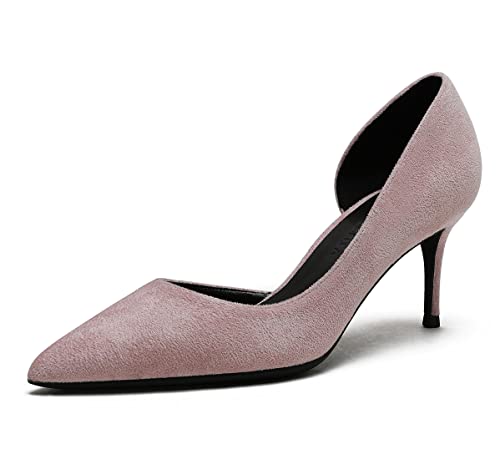 Damen geschlossene Zehen Stiletto Mid Heels Pumps Kleid Wildleder Büro Pump Schuhe Rosa 39 EU von REKALFO