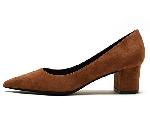 Demen schlüpfen in Block Chunky Pumps Mode Party Büro Wildleder Pump Schuhe Braun 42 EU von REKALFO