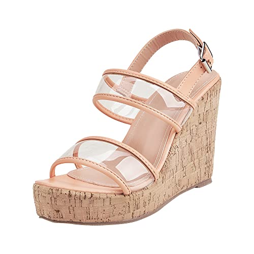 Espadrilles Wedges für Frauen Knöchelriemen Schnalle Runde Zehe Retro Niedlich Bequem Slingback Schuhe für Frauen Rosa 40 EU von REKALFO