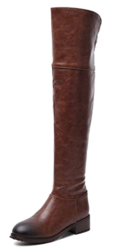 REKALFO Damenmode Kleid aus weichem Leder Stiefel Overknee Blockabsatz Slouchy Stiefel Braun 39 EU von REKALFO