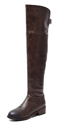 REKALFO Damenmode Kleid aus weichem Leder Stiefel Overknee Blockabsatz Slouchy Stiefel Dunkelbraun 38 EU von REKALFO