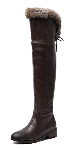 REKALFO Trendy weicher Lederpelzstiefel für Damen Overknee-Stiefel mit klobigem Absatz und Slouchy-Stiefeln Dunkelbraun 46 EU von REKALFO