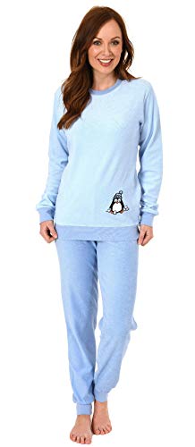 Damen Frottee Pyjama Langarm Schlafanzug mit Bündchen und süßem Pinguin Motiv - 201 13 564, Farbe:hellblau, Größe2:40/42 von Normann