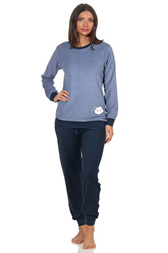 Damen Frottee Pyjama Langarm Schlafanzug mit Bündchen und süsser Applikation - 201 13 565, Farbe:hellblau, Größe2:40/42 von Normann