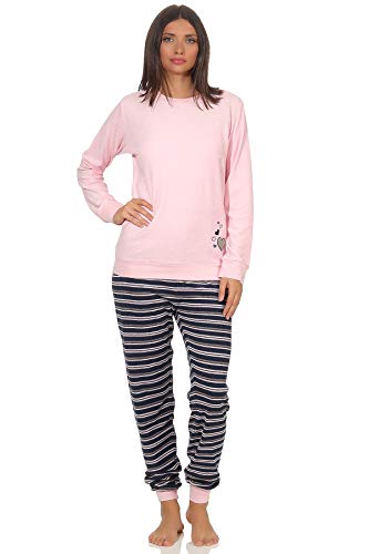 Eleganter Damen Frottee Pyjama Schlafanzug mit Bündchen und Herz Motiv - 291 201 13 570, Farbe:rosa, Größe2:44/46 von NORMANN-Wäschefabrik