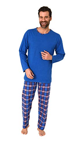 Herren Schlafanzug Pyjama Langarm in Mix & Match Optik mit Karierter Jersey Hose, Farbe:blau, Größe:50 von RELAX by Normann