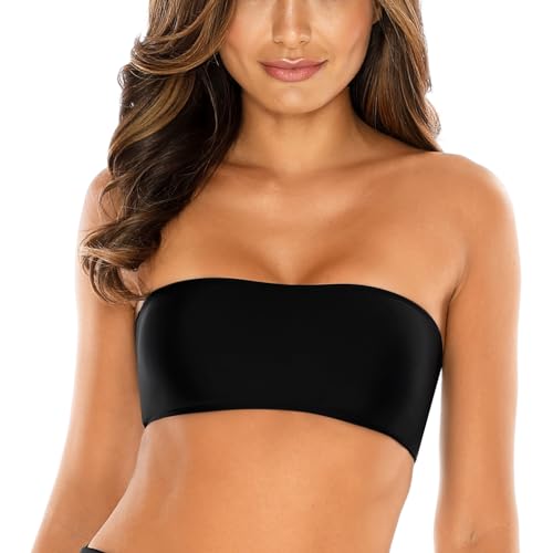 RELLECIGA Damen Bademode Bikini Bandeau Top Trägerlos Lambada Oberteil Schwarz S von RELLECIGA