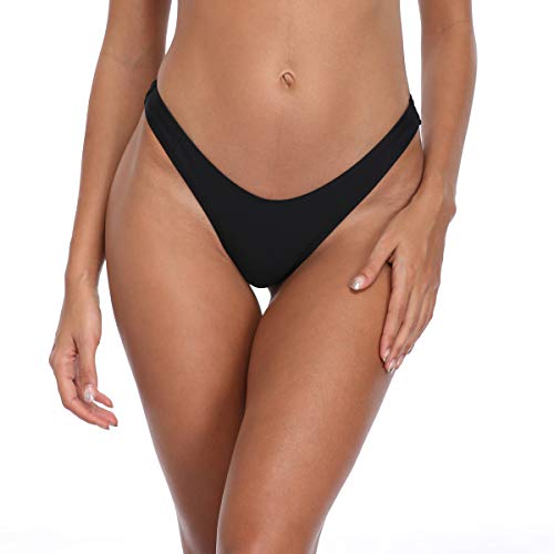 RELLECIGA Damen Bademode Bikinihose Unterteil High Cut Thong Bottom Schwarz L von RELLECIGA