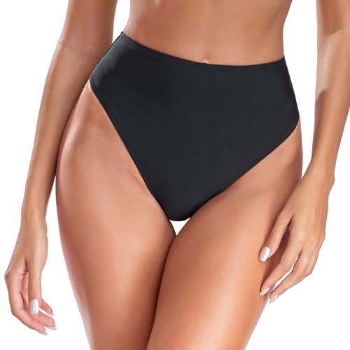 RELLECIGA Damen Bademode Bikinihose Unterteil High Waist Thong Bottom Schwarz S von RELLECIGA