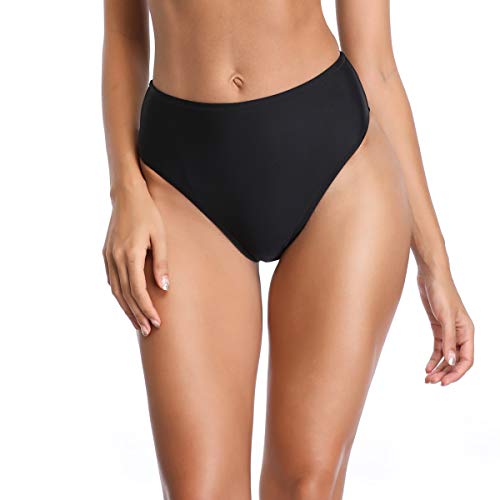 RELLECIGA Damen Bademode High Waist Bikini-Hose Slip Bottom Retro Schwarz L von RELLECIGA