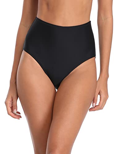 RELLECIGA Damen Bikini mit hoher Taille und Bauchkontrolle, gerüscht, Badeanzug, Tankini-Slip, Schwarz, Large von RELLECIGA