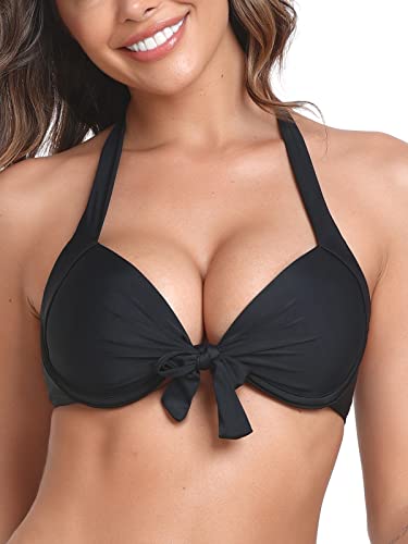 RELLECIGA Damen Push Up Bikini Top Knot Front Bügel Badeanzug, Schwarz, Large von RELLECIGA