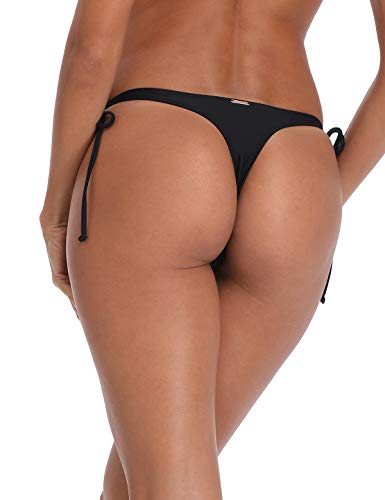 RELLECIGA Damen Tie Side Thong Bikini Bottom Mittel Schwarz von RELLECIGA