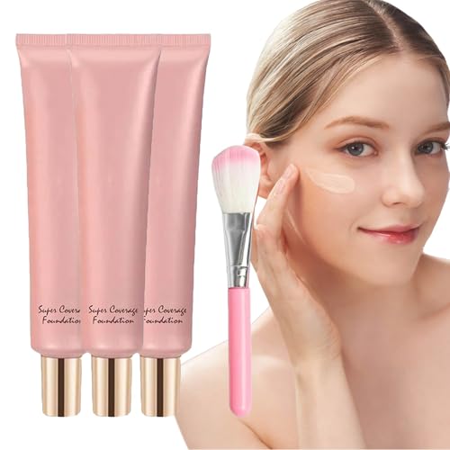 Super Coverage Foundation with Buffing Brush, Hydrating Liquid Foundation, Full Coverage Foundation Makeup With Skin Buffing Brush, Natural Foundation Makeup von RENTANAC