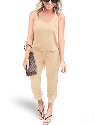 REORIA Damen Ärmellos Elastische Taille Jumpsuit mit Taschen Aprikose L von REORIA