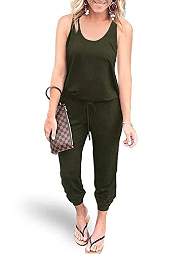 REORIA Damen Ärmellos Elastische Taille Jumpsuit mit Taschen Armeegrün XL von REORIA