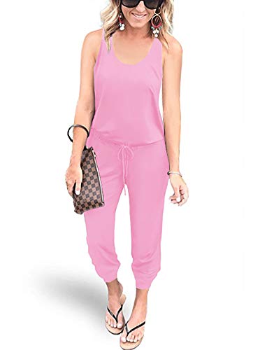 REORIA Damen Ärmellos Elastische Taille Jumpsuit mit Taschen Rosa M von REORIA