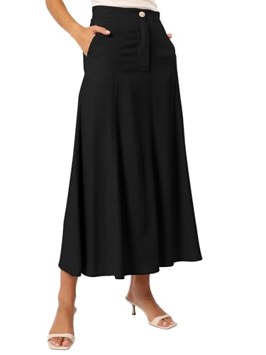 REORIA Damen Baumwolle Midi Rock Elegant Volltonfarben Röcke Dicker A-Linien Rock mit Taschen Schwarz L REORIA Damen Baumwolle Midi Rock Elegant Volltonfarben Röcke Dicker A-Linien Rock mit Taschen Schwarz L von REORIA