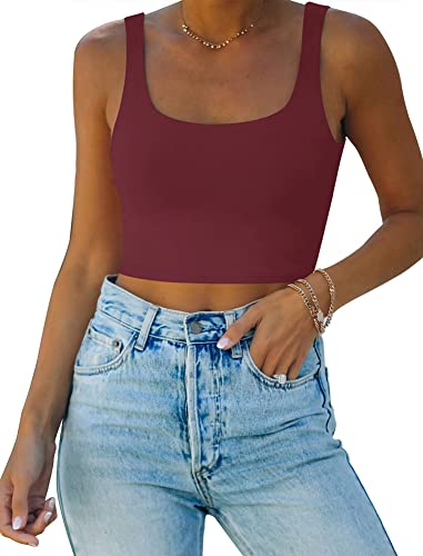 REORIA Damen Crop Top elegant Corset Top Aesthetic Sport Sommer Tops Burgunderrot L von REORIA