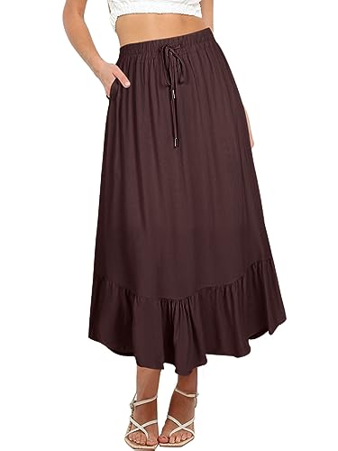 REORIA Damen Röcke Elastische Maxiröcke mit hoher Taille für Damen Lange Röcke mit Taschen Kaffee M von REORIA
