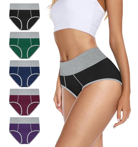 REORIA Damen Slips Mehrpack Baumwolle Unterwäsche Weiche Atmungsaktive Unterhosen Stretch Pantys 5er-Pack Dunkle Farbe 3XL von REORIA