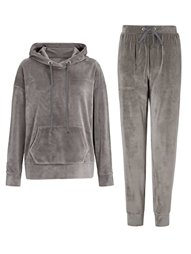 REORIA Damen Tracksuit Set Langarm Hoodie Jogger Rundhalsausschnitt Zweiteiliges Outfit Trainingsanzug Dunkelgrau S von REORIA