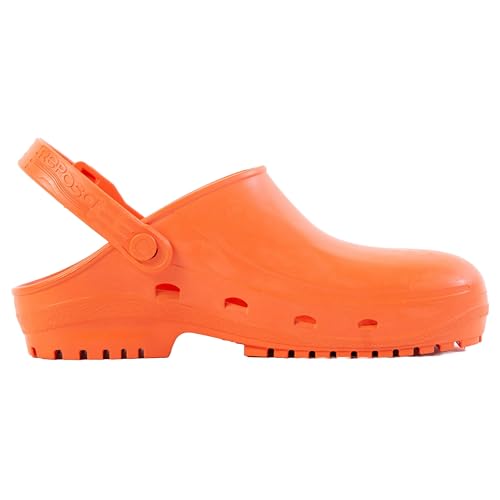 REPOSA MAX Clogs, Hygieneclogs, latexfrei, bequem, leicht, geschlossenes Obermaterial, anatomische Sohle, SRC-Sohle, Farbe Orange, Größe 41 von REPOSA