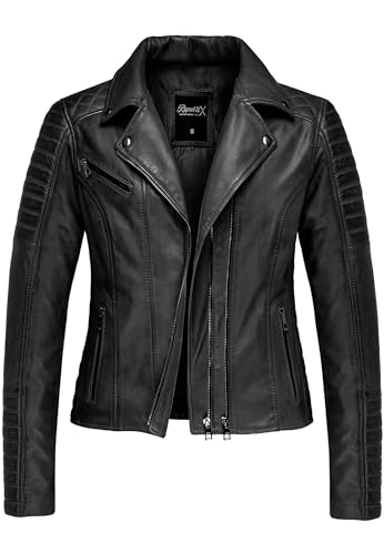 REPUBLIX Damen Echtleder Jacke Biker Zipper Lederjacke RJ-8003 Schwarz M von REPUBLIX