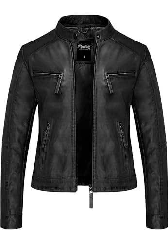 REPUBLIX Damen Echtleder Jacke Biker Zipper Lederjacke RJ-8006 Schwarz M von REPUBLIX