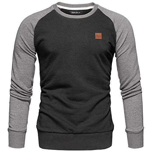 REPUBLIX Herren Basic College Sweatjacke Pullover Hoodie Sweatshirt R5040 Schwarz/Anthrazit XL von REPUBLIX