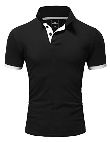 REPUBLIX Herren Basic Poloshirt Kontrast Kurzarm Polohemd Kragen T-Shirt R50104 Schwarz/Weiß L von REPUBLIX