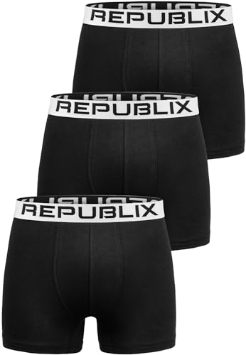 REPUBLIX Herren Boxershorts Baumwolle 3er Spar-Pack Männer Unterhose Unterwäsche 3x0062 Schwarz/Weiß L von REPUBLIX