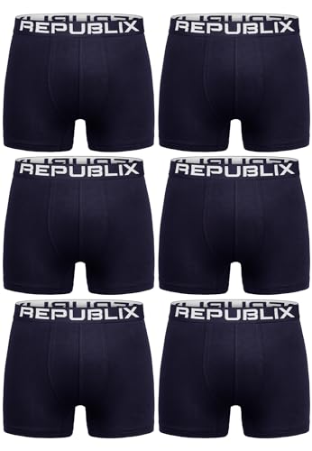 REPUBLIX Herren Boxershorts Baumwolle 6er Spar-Pack Männer Unterhose Unterwäsche 6x0062 Navyblau/Navyblau L von REPUBLIX