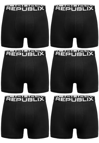 REPUBLIX Herren Boxershorts Baumwolle 6er Spar-Pack Männer Unterhose Unterwäsche 6x0062 Schwarz/Schwarz S von REPUBLIX