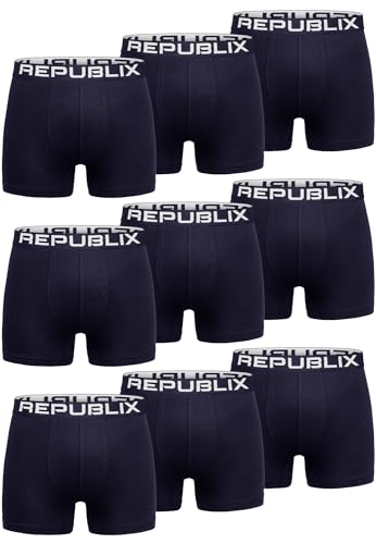 REPUBLIX Herren Boxershorts Baumwolle 9er Spar-Pack Männer Unterhose Unterwäsche 9x0062 Navyblau/Navyblau L von REPUBLIX