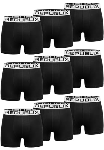 REPUBLIX Herren Boxershorts Baumwolle 9er Spar-Pack Männer Unterhose Unterwäsche 9x0062 Schwarz/Weiß XL von REPUBLIX