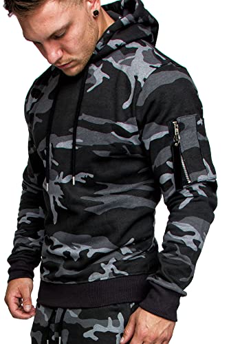 REPUBLIX Herren Cargo-Style Pullover Sweatshirt Hoodie Sweater Camouflage R0403 Camouflage Schwarz L von REPUBLIX