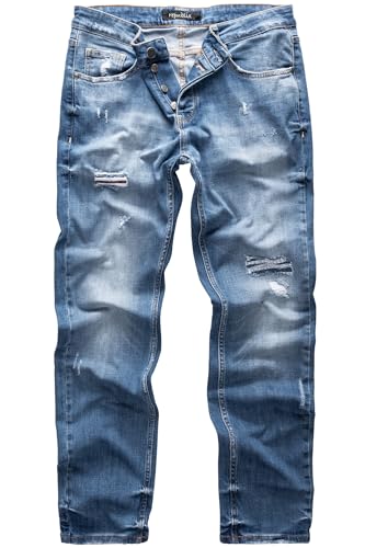 REPUBLIX Herren Jeans Regular Straight Fit Denim Hose Destroyed Hellblau (Patches) W36/L34 von REPUBLIX